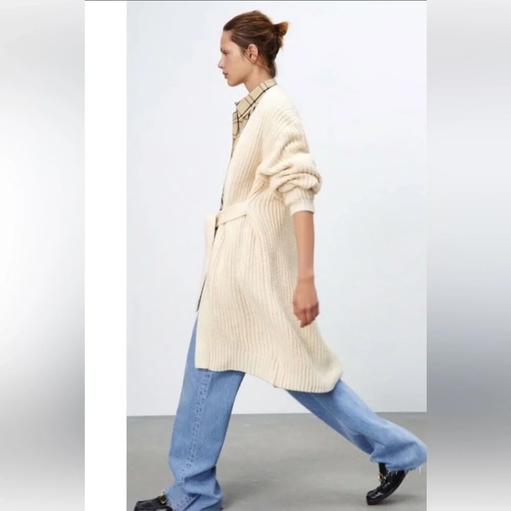 Zara long wrap chunky knit oversized cardigan - Picture 1 of 11